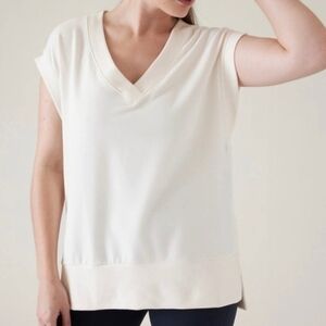 Athleta Cream V-Neck Muscle Tee